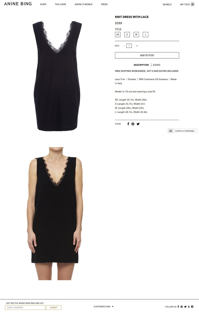 Anine Bing - Product Page Design