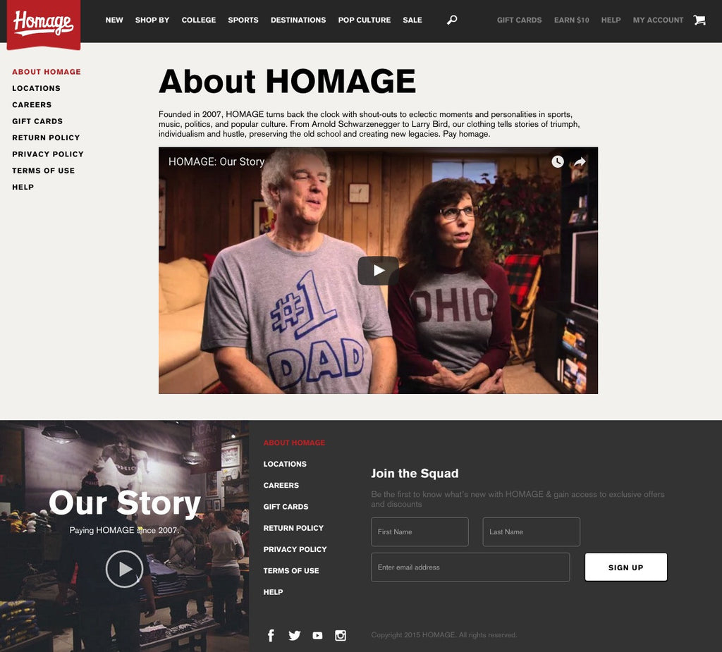 Homage - About Page Design