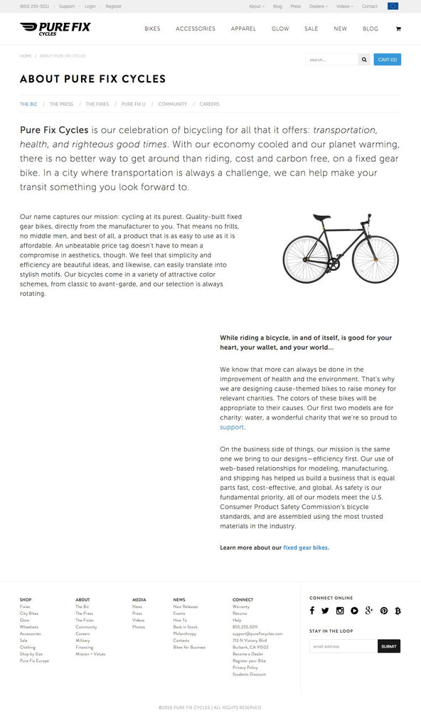 Pure Fix Cycles - About Page Design