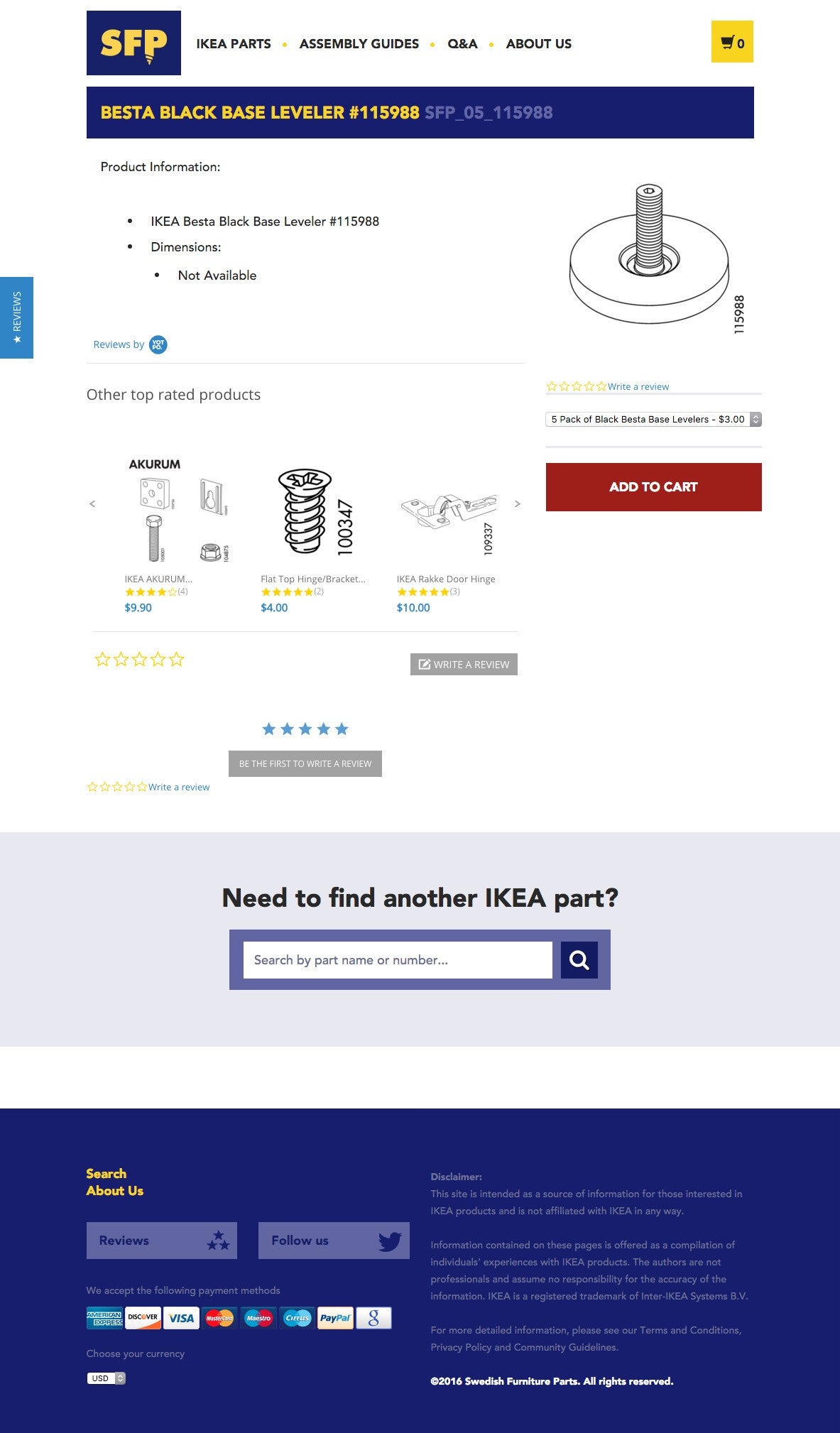 Swedish Furniture Parts - Product Page Design