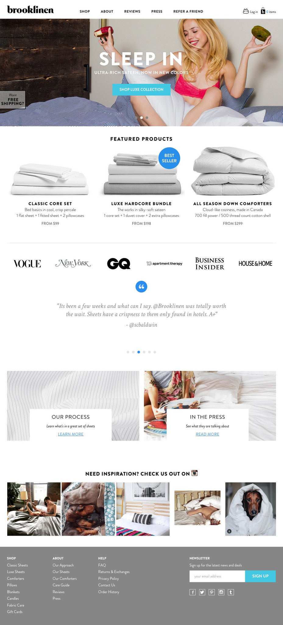 Brooklinen - Home Page Design