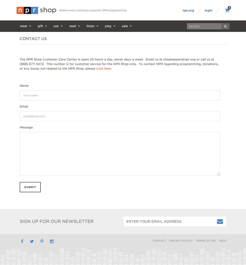 NPR Shop - About Page Design