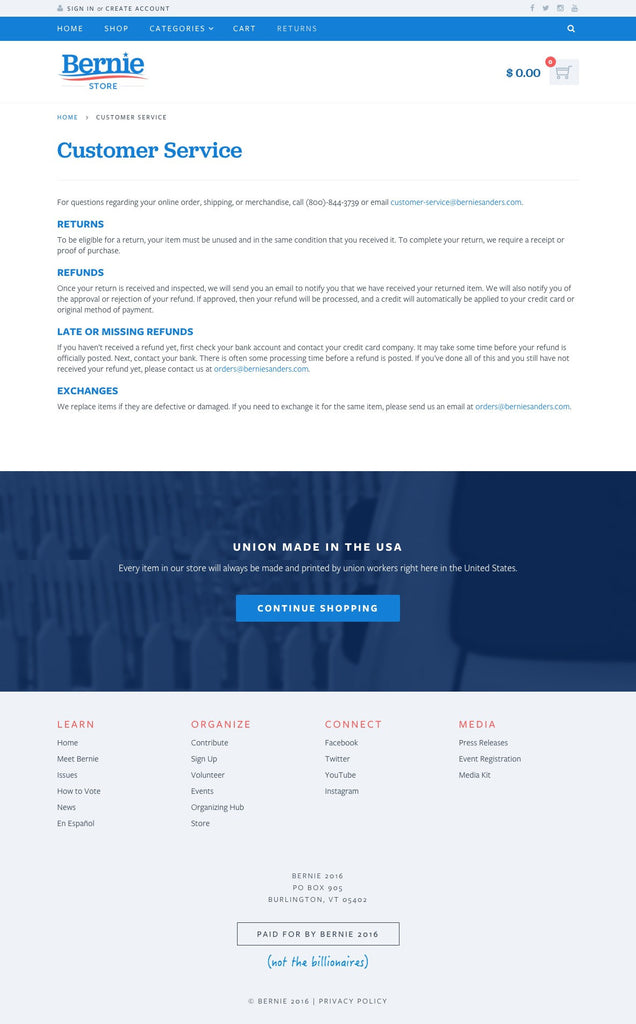 Bernie Sanders Store - About Page Design