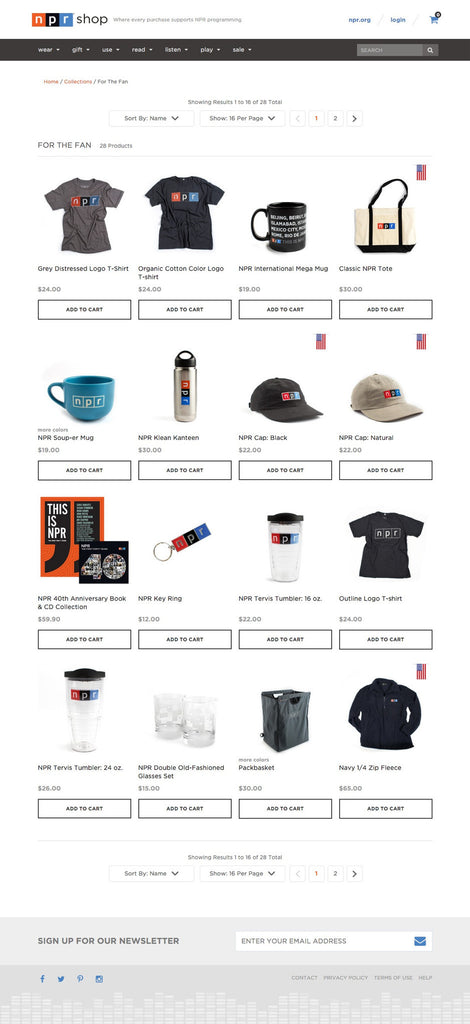 NPR Shop - Collection Page Design