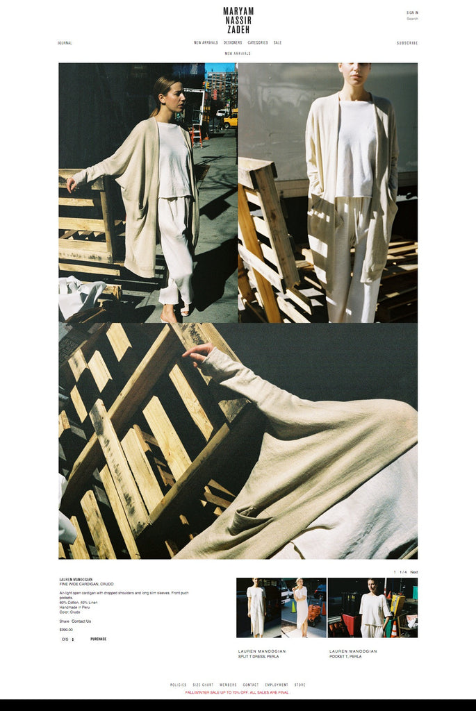 Maryam Nassir Zadeh - Product Page Design