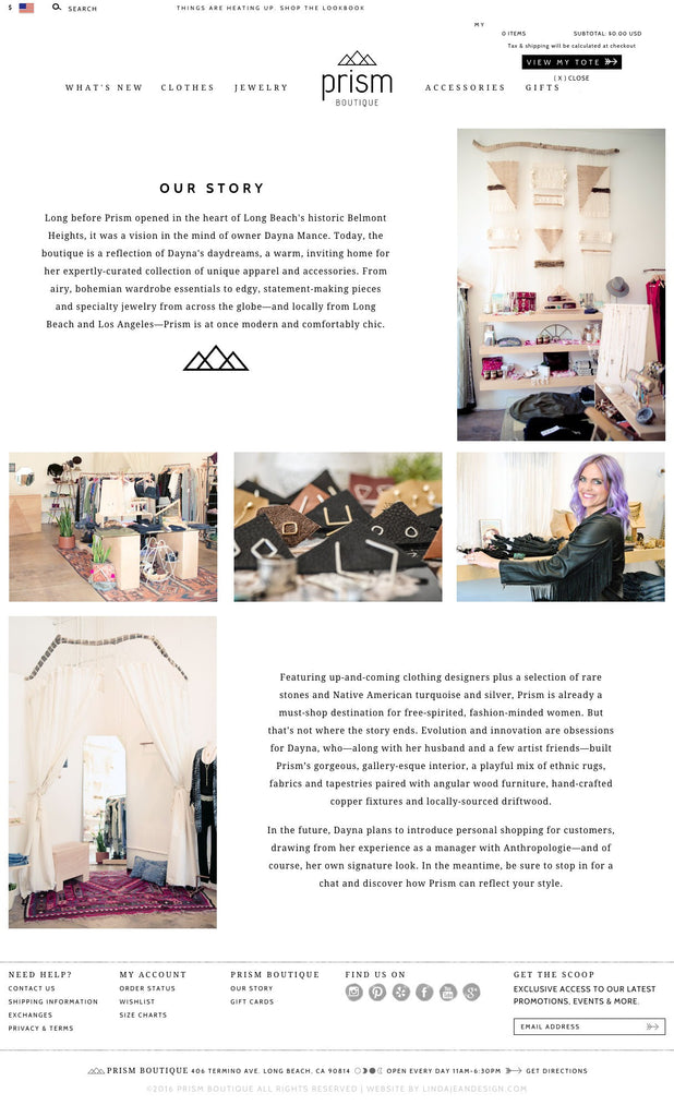 Prism Boutique - About Page Design
