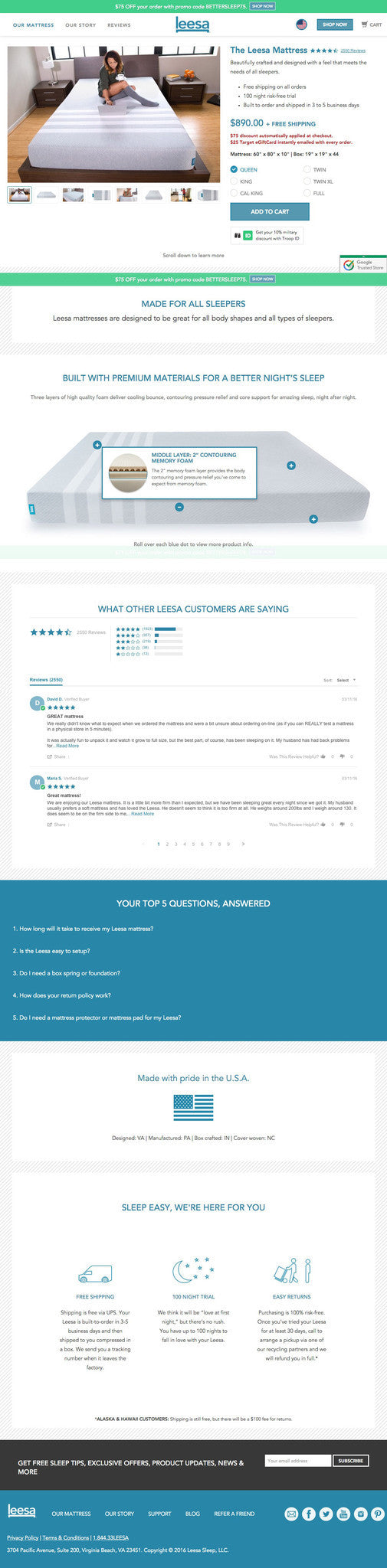 Leesa - Product Page Design