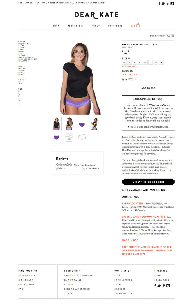 Dear Kate - Product Page Design
