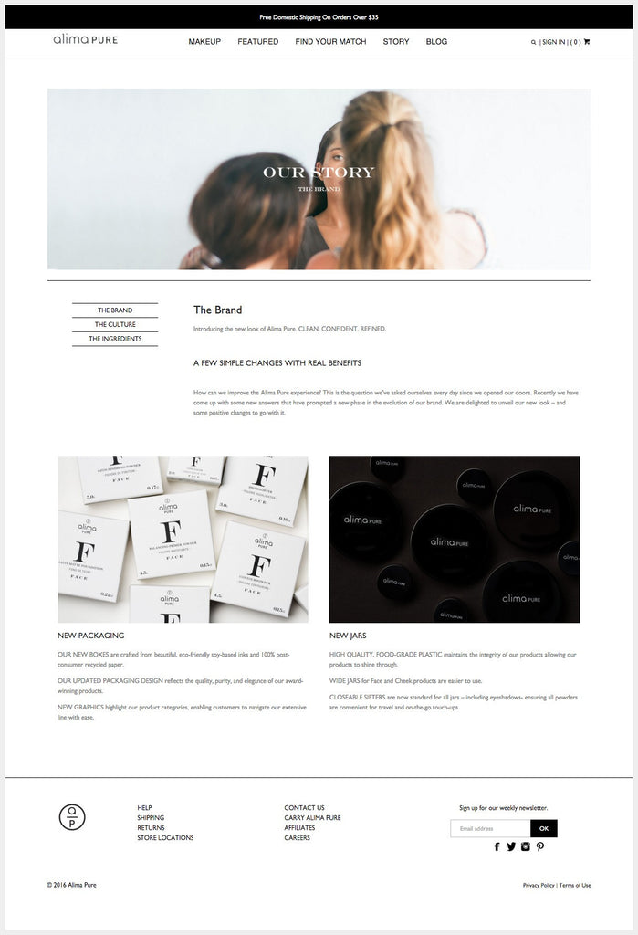 Alima Pure - About Page Design