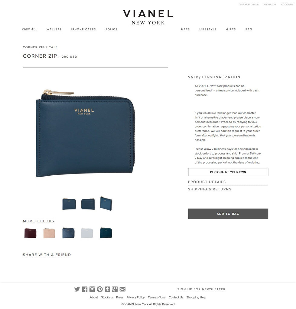 Vianel New York - Product Page Design