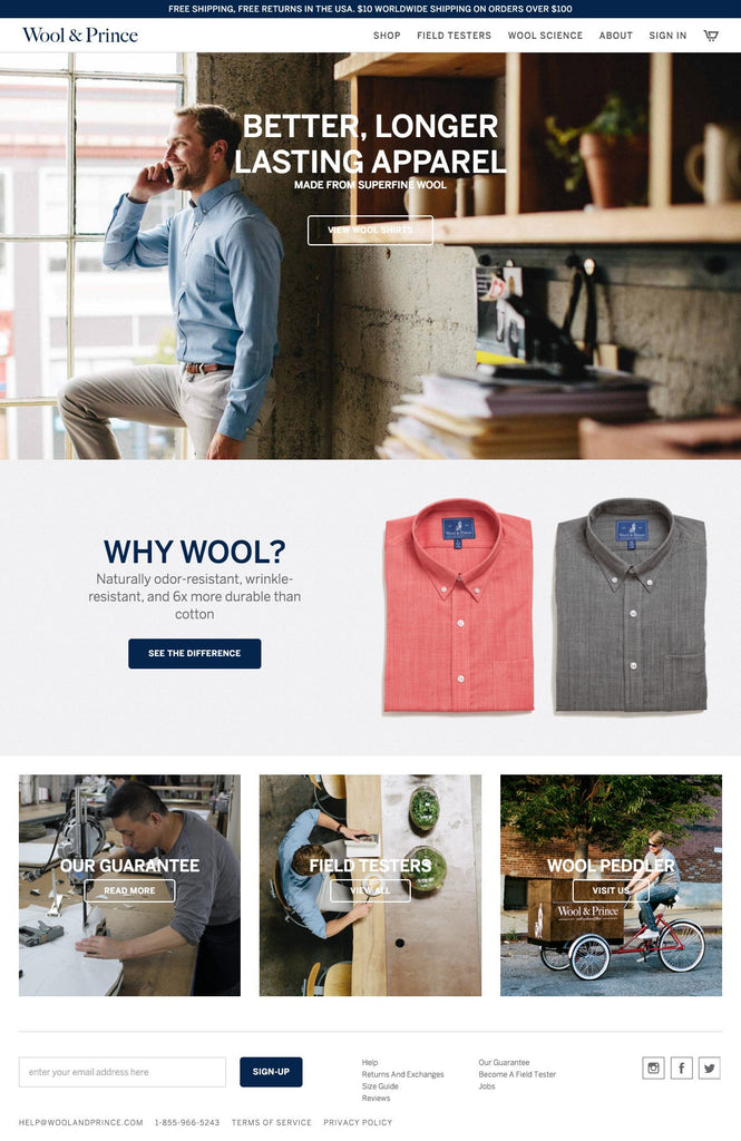 Wool & Prince - Home Page Design